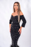 Rochie midi cu perle si pene