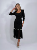 Rochie elegantă midi neagră cu detalii strălucitoare