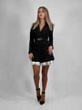 Set elegant sacou cu aplicații & fustă albă cu dantelă