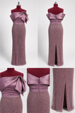 Rochie Elegantă Lungă Rose Mauve cu Paiete și Fundă Satinată – Rochie de Ocazie Premium