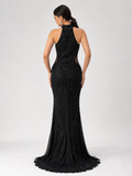 Rochie lungă neagră elegantă cu aplicații strălucitoare