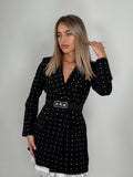 Set elegant sacou cu aplicații & fustă albă cu dantelă