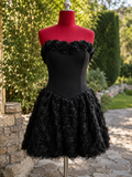 Rochie Neagră Couture cu Trandafiri 3D