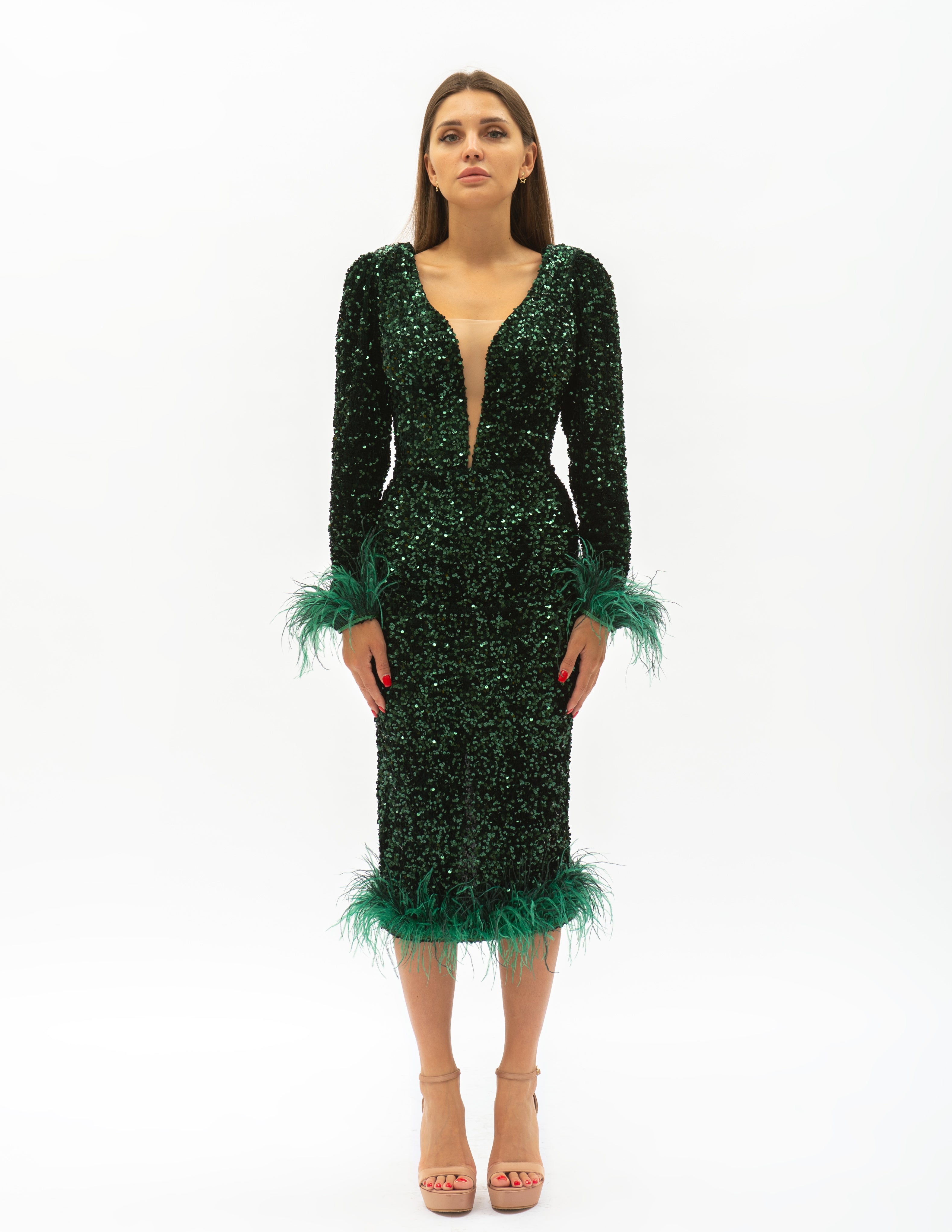 Rochie Midi Verde Din Paiete