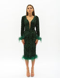 Rochie Midi Verde Din Paiete