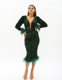 Rochie Midi Verde Din Paiete