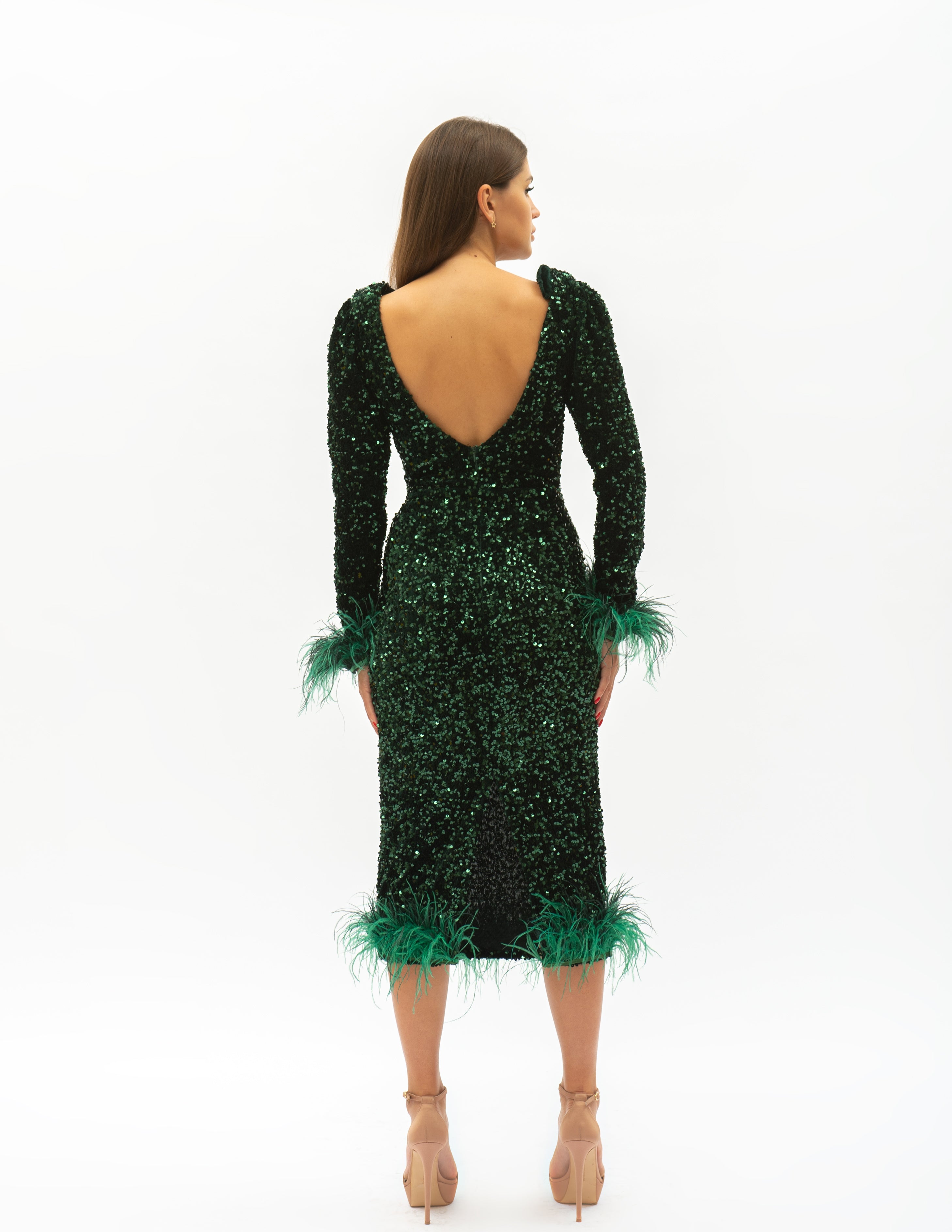 Rochie Midi Verde Din Paiete