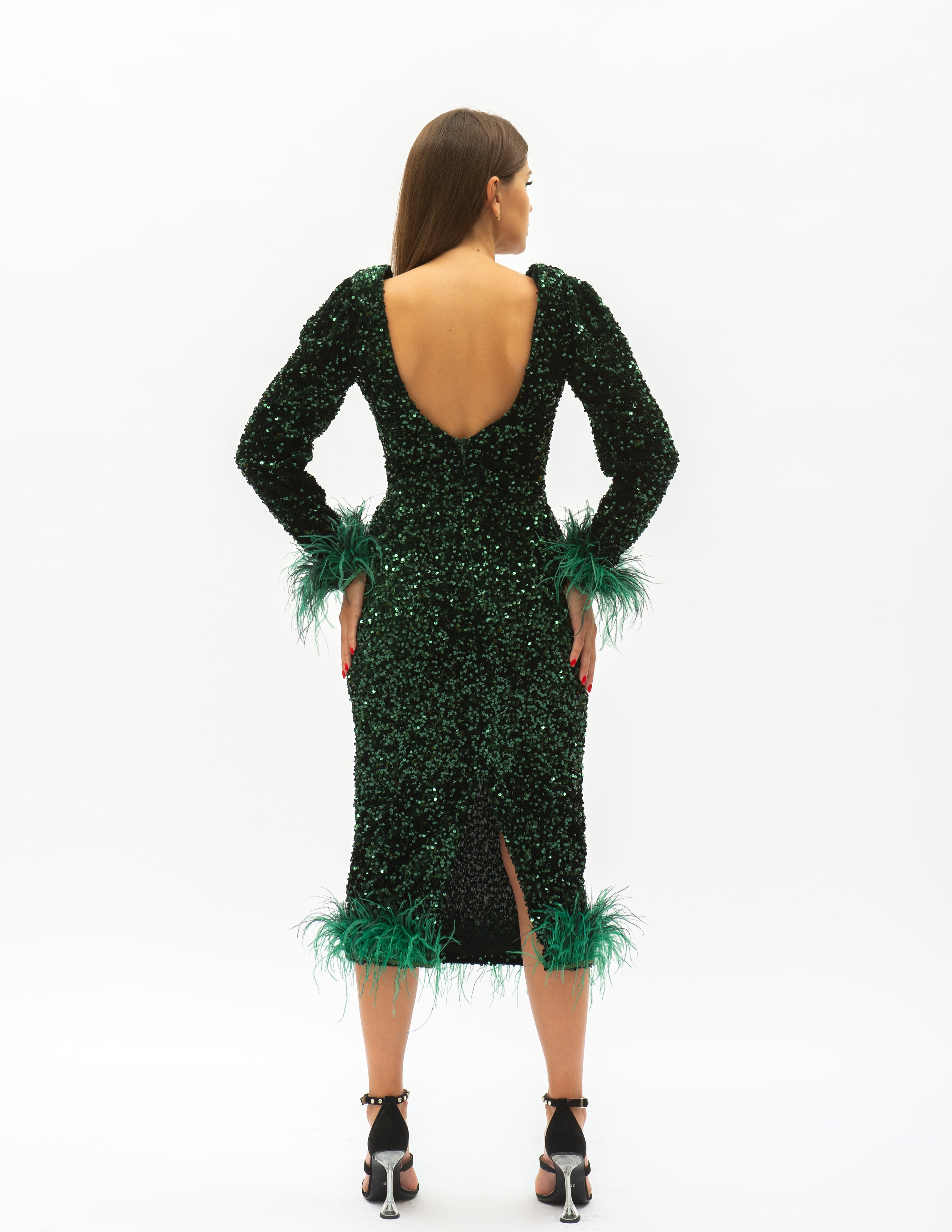 Rochie Midi Verde Din Paiete