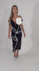 Rochie Neagră Midi cu Floare 3D Albă