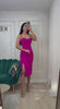 Rochie Fucsia Elegantă cu Bretele Subțiri și Aplicații Strălucitoare