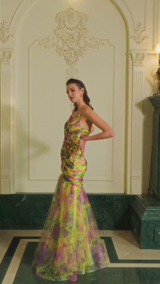 Rochie de seară tip sirenă multicolor
