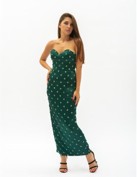 Rochie lungă din satin verde închis